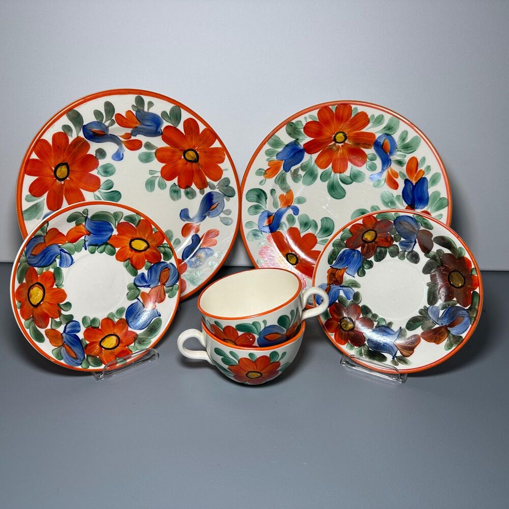 Bright Czechoslovakia Handpainted Luncheon Dessert Set for 2 - LDBC